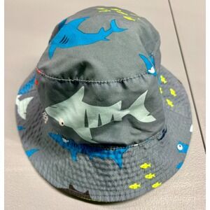 Carters Boys Shark Print Bucket Hat Grey Neon Green Sun Hat Size 4-8